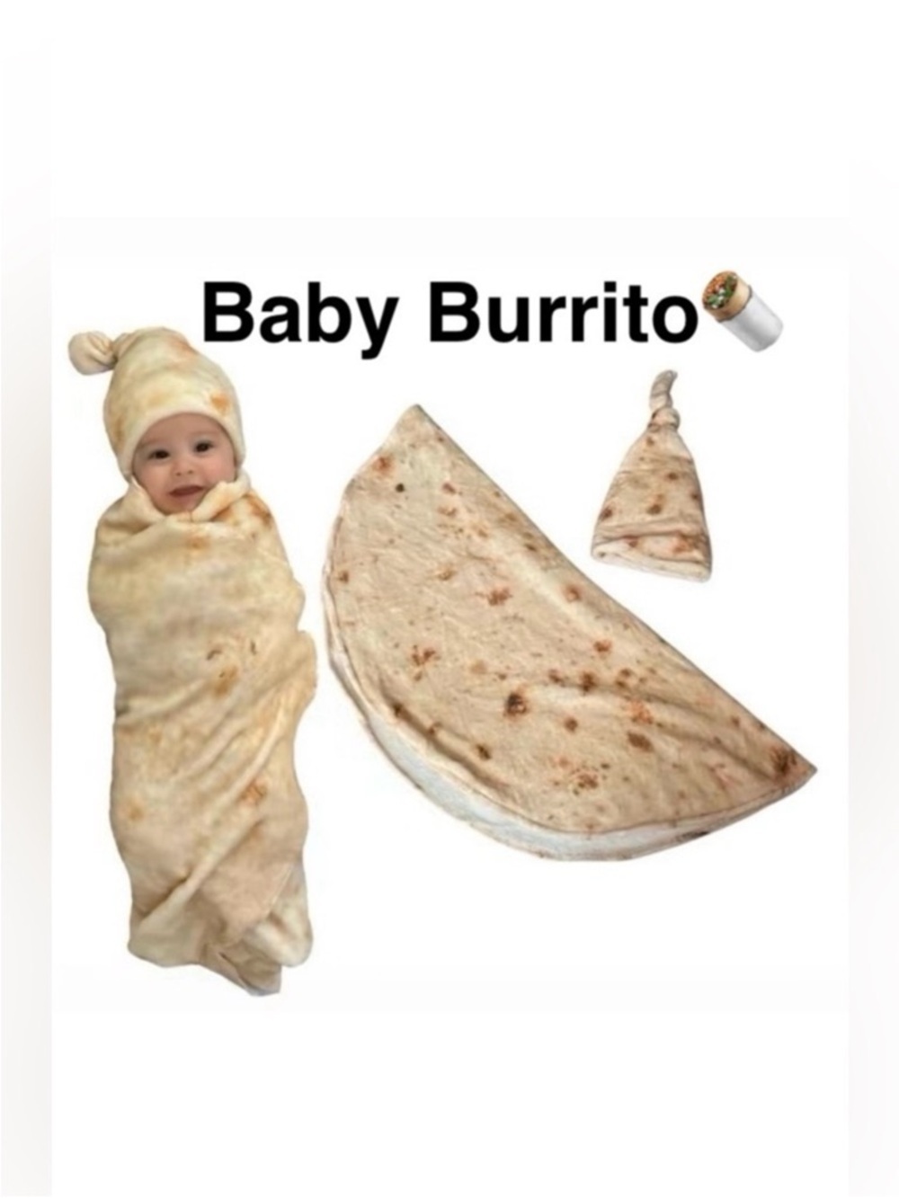 Soft Swaddle Wrap and Hat Set -Tortilla Print Costume or Photo Shoot Set
